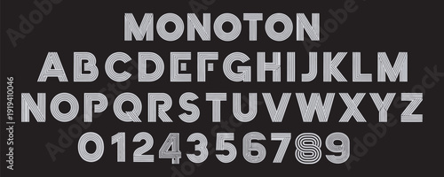 Decorative Alphabet Font Set, uppercase letters A-Z, numbers 0-9, modern line style, vintage typography, simple letters numerals vector illustration