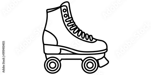 Black and white line drawing of a classic roller skate for coloring or design projects