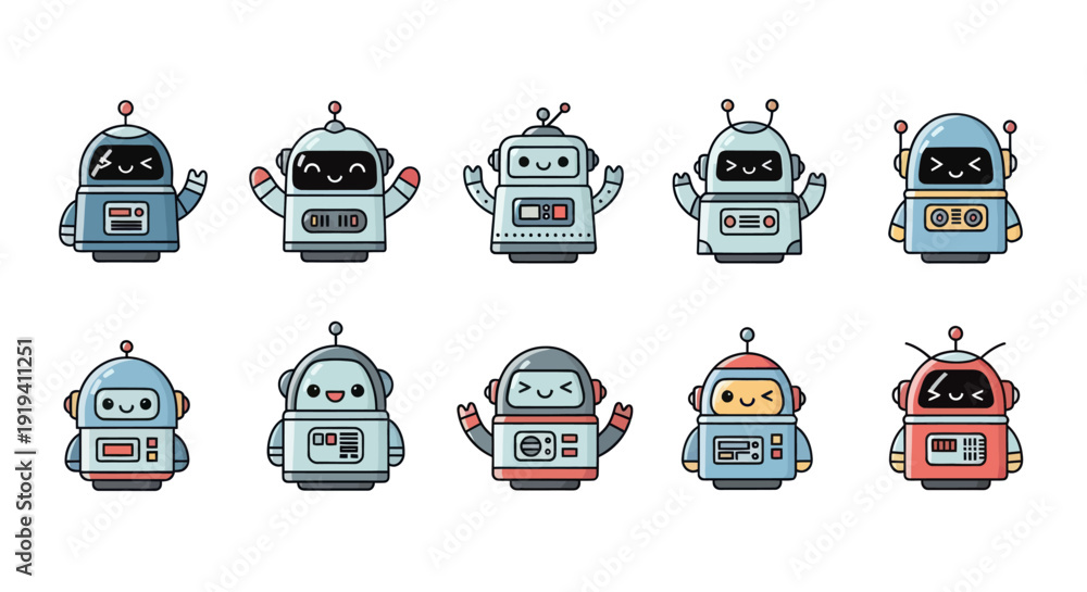 Naklejka premium Cartoon robots set illustration