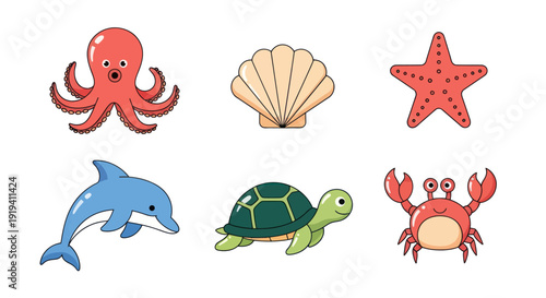 Cartoon sea creatures collection
