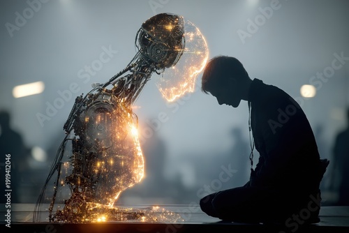 Human and Artificial Intelligence in Office. Future of Work Concept