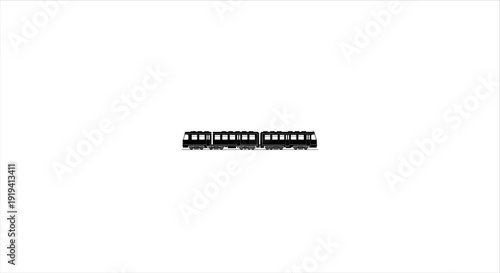 Black silhouette of a passenger train with four cars on a white background