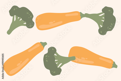 Art & Illustration Flat Vector Carrot and Zucchini Illustration Fresh Organic Vegetables Design