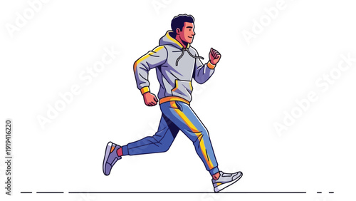 Man running in athletic wear with determination.