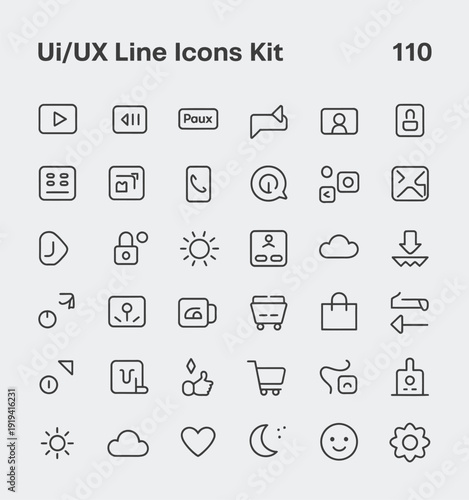 ui and ux big bold line icons kit, interface design navigation elements wireframe prototyping tools, web mobile app outline vector icon collection.ui and ux big bold line icons kit, interface design n