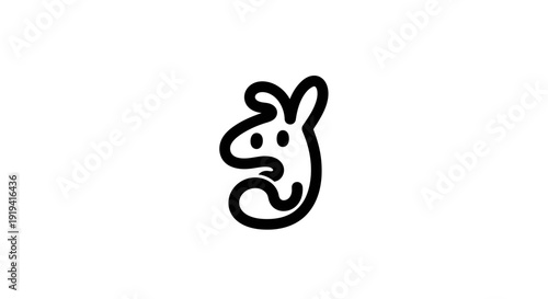 Simple black line drawing of a rabbit's head with surprised expression.
