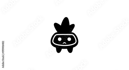 Simple black and white cartoon character with frowning face.