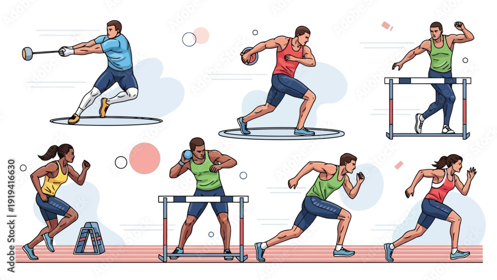 Fototapeta premium Athletes Competing in Various Track and Field Events.