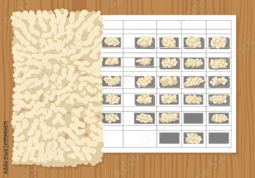 A detailed wool class data table showcases varying cream textures and shades. The image offers a clear, organized visual for product analysis and documentation.