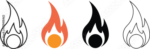  fire icon set warnings heat and energy concept