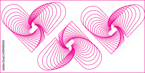 Abstract pink heart line art with swirling geometric curves, symbolizing love and romance in a modern minimalist,vector illustrational