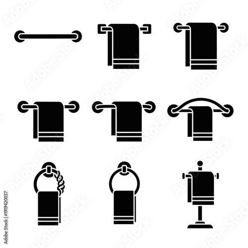 Bathroom Towel Racks and Holders Collection - Various Designs, Black Icons