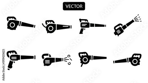 Collection of Black and White Leaf Blower Icons and Vector Graphics