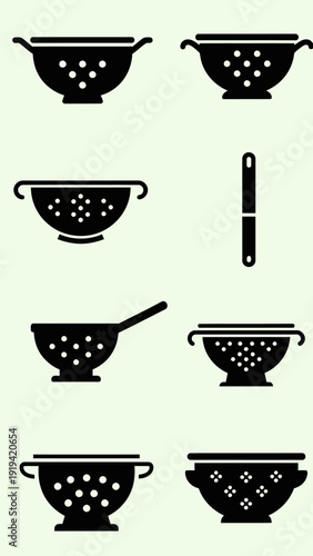 Collection of Black Colander Silhouettes on Light Background