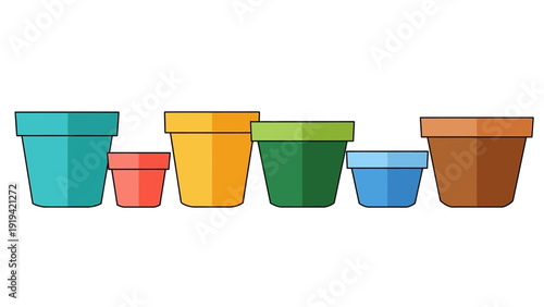 Colorful Flower Pots Collection Isolated on White Background