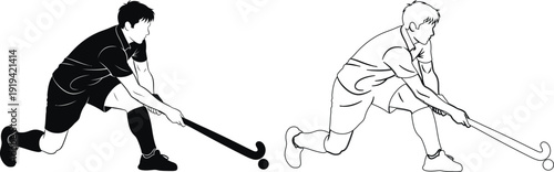 Two hockey players demonstrating stickhandling techniques on ice