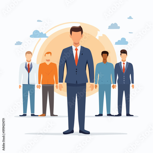 Diverse business professionals standing together in a team, representing collaboration and unity in the workplace