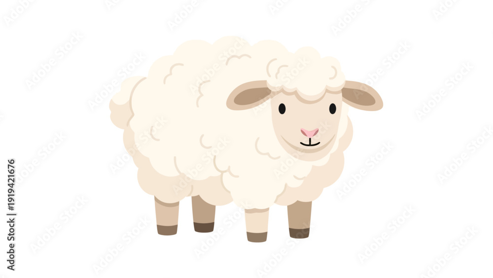 Fototapeta premium Cute Cartoon Sheep Illustration - Fluffy White Farm Animal