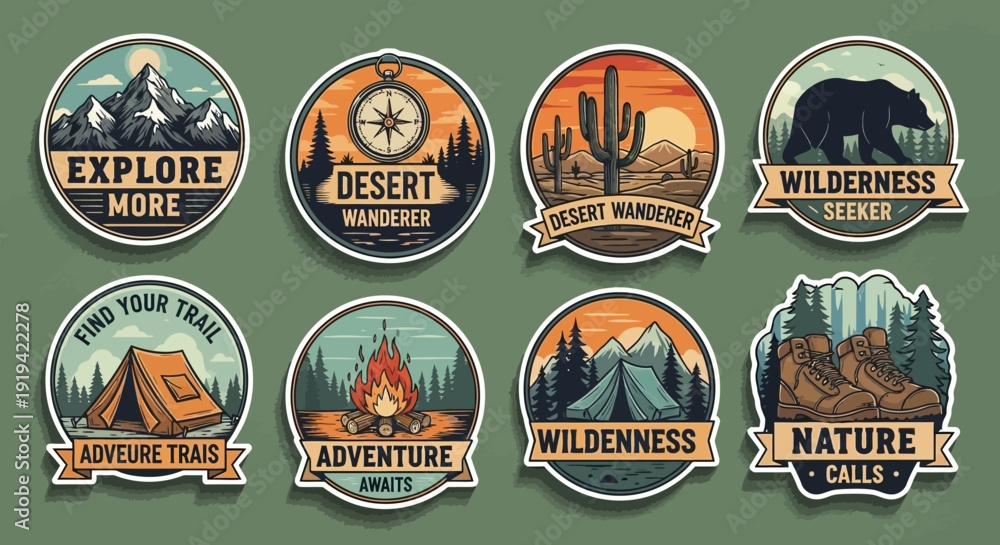 Obraz premium Collection of outdoor adventure themed emblems and badges.
