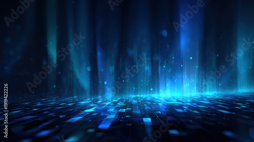 Digital technology minimal landscape glowing blue light with futuristic abstract background creating serene digital atmosphere