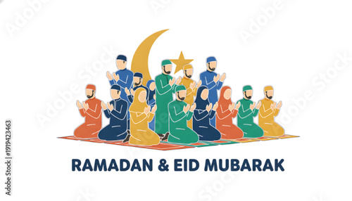 Diverse Muslim Group Praying Together During Celebration