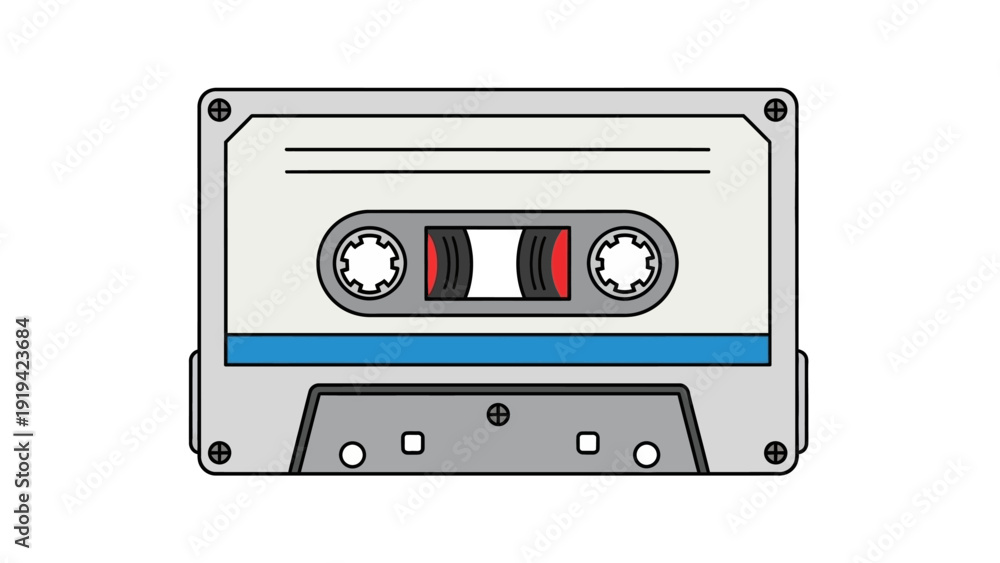 Naklejka premium Retro Cassette Tape Icon: Vintage Audio Music Storage Media