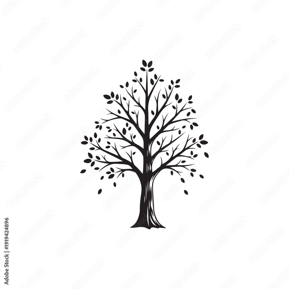Obraz premium Minimalist Black and White Tree Vector Illustration for Nature and Growth Designs