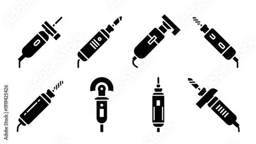 Set of Soldering Iron Icons: Precision Tools for Electronics Repair and DIY Projects