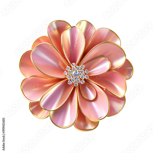 Intricate stylized pink-orange blossom flower design isolated on transparent background