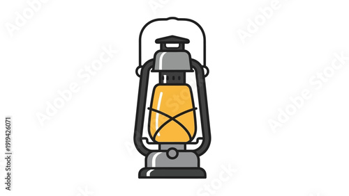 Vintage kerosene lantern, retro oil lamp, camping gear, illumination icon, isolated on white background
