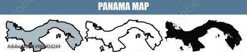 Panama map in different styles, gray, black and white, Central America