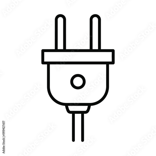 Electrical power plug icon featuring two parallel prongs and a connecting cord is displayed against a white background.