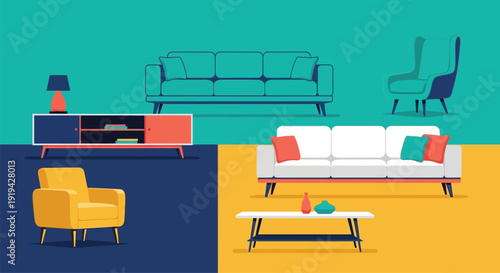 Modern living room furniture in vibrant colors and stylish designs for interior decor inspiration