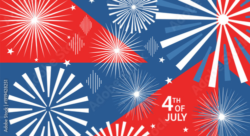 Patriotic 4th of July celebration background with fireworks and stars, American Independence Day decoration