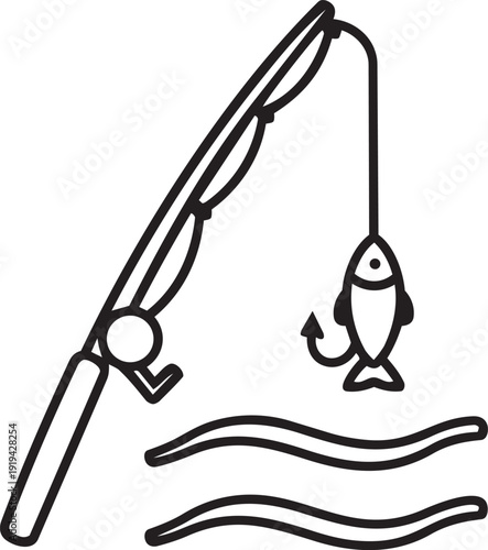 Professional fishing rod and reel icon for outdoor recreation.