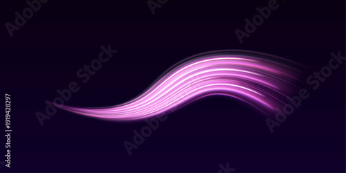 Violet neon streaks ripple in smooth arcs across a PNG layer. Glowing particles follow motion curves. Perfect overlay for cyberpunk or sci-fi artwork.