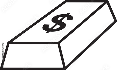 Minimalist illustration of a gold bar with a dollar sign, representing wealth, precious metals, and financial assets.