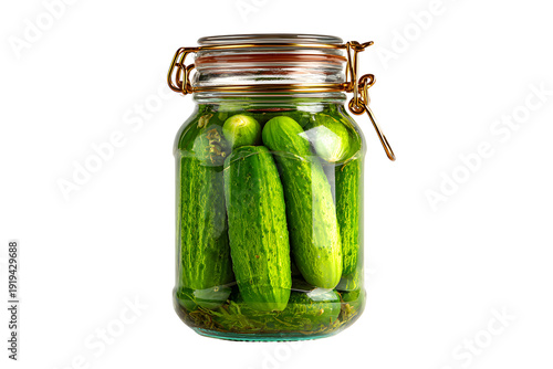 Pickled Cucumbers in Glass Jar, Preserved Food, Healthy Snack, isolated on transparent background