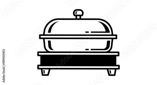 Simple black and white illustration of a chafing dish with a domed lid