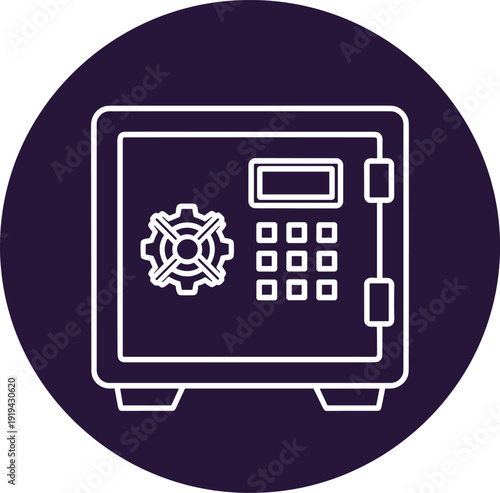 A secure modern data storage vault featuring a combination lock and digital keypad in a solid color circle