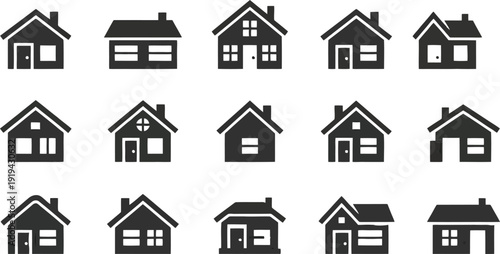 Residential Icon Collection: A collection of various stylized house icons. showcasing a range of home designs. conveying simplicity and elegance. 