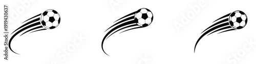 Flying soccer ball icon vector. Football goal kick or strike symbol for sports competition. Vector Illustration.
