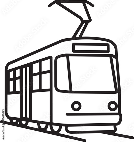 Urban Transit Car Icon: A sleek, modern tram glides along its tracks, showcasing the efficiency and convenience of city transportation. 