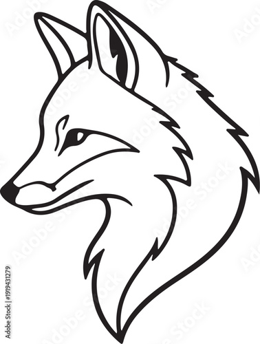 Elegant black and white line drawing of a fox’s head in profile view Vector