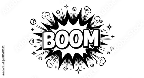 Comic book explosion a stylized boom text within a burst design