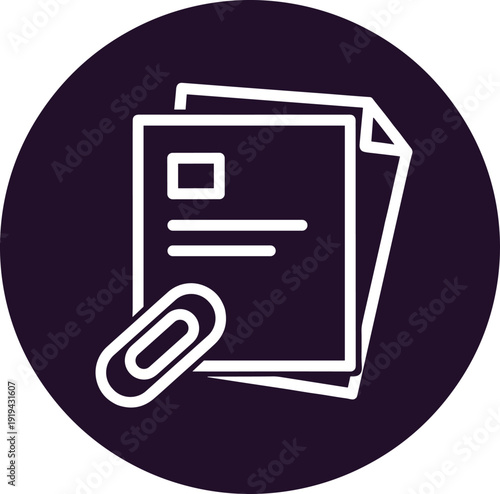 Stack of documents with paperclip icon representing paperwork business and office administration on dark purple background