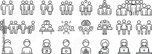 Black and white line of people interacting and working together line black and white teamwork 1 communication