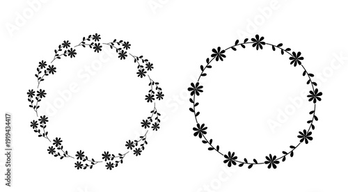 Floral Wreath Border Silhouette Vector Set.
Decorative Flower Wreath Frame Silhouettes.
Botanical Wreath Border Black Silhouette Collection.