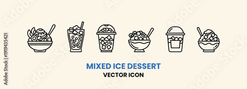 Collection of Mixed Ice Dessert Vector Icons Sweet Refreshing Treats.