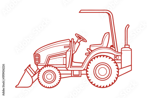 Red line of a front loader tractor with a bucket attachment rural farming tools silhouette construction equipment